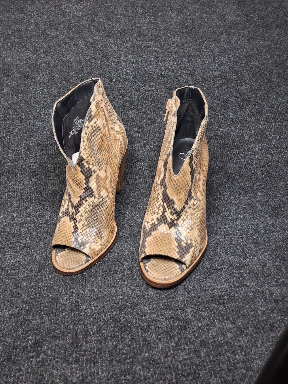 Jessica Simpson Snake-Print Peep-Toe Ankle Booties - Tan/Black